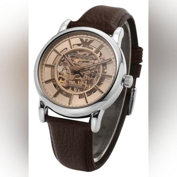 Emporio Armani Luigi AR1982 Automatic Skeleton Dial Leather Strap Men's Watch - Picture 12 of 16